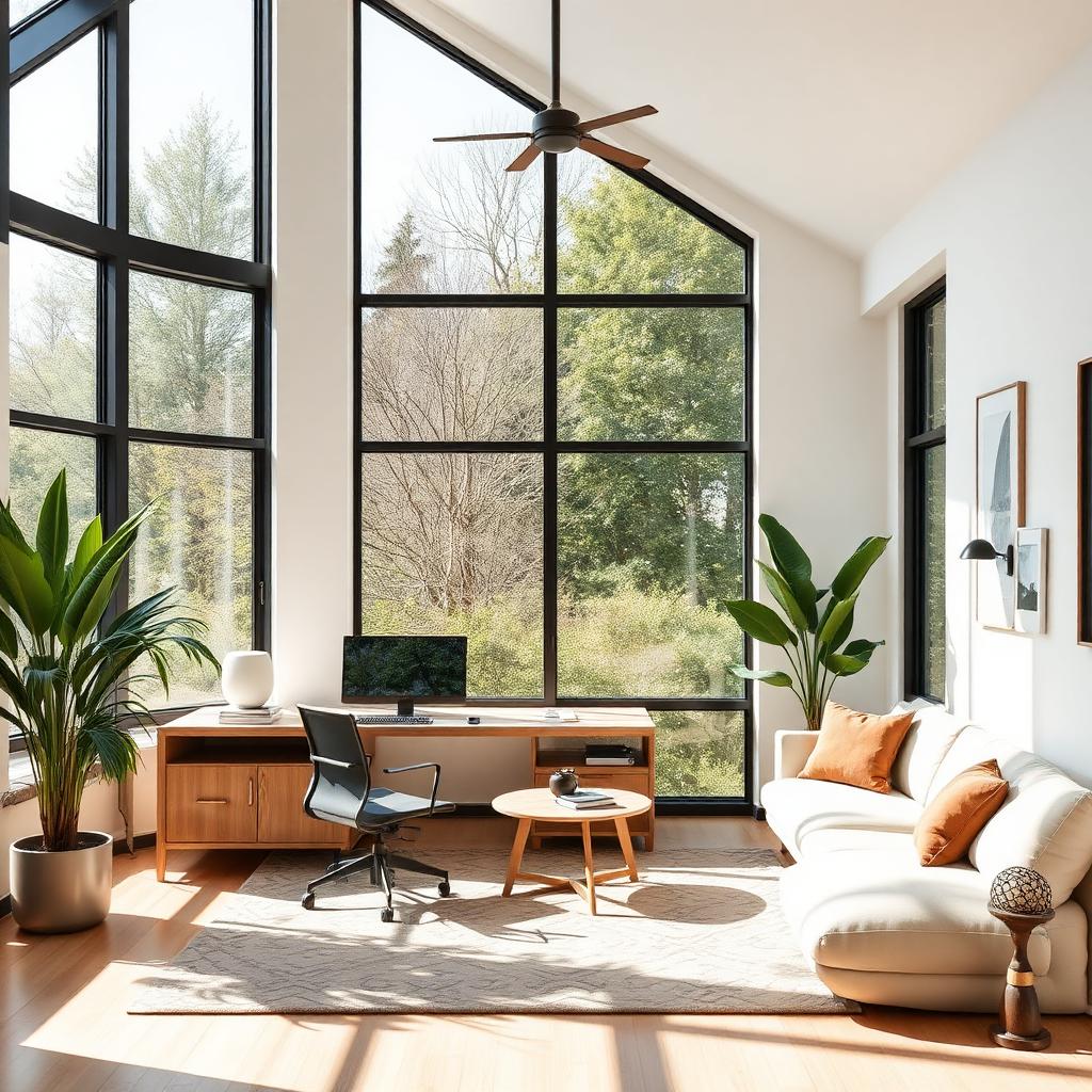 Modern home interior with remote work setup